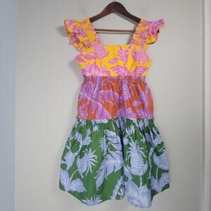 NWT Farm Rio Womens S Mixed Tropical Swing Mini Dress Ruffle Sleeves Colorful